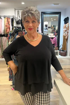 Discount Quad Layer Tunic - Black - PH22 Shirts & Tops