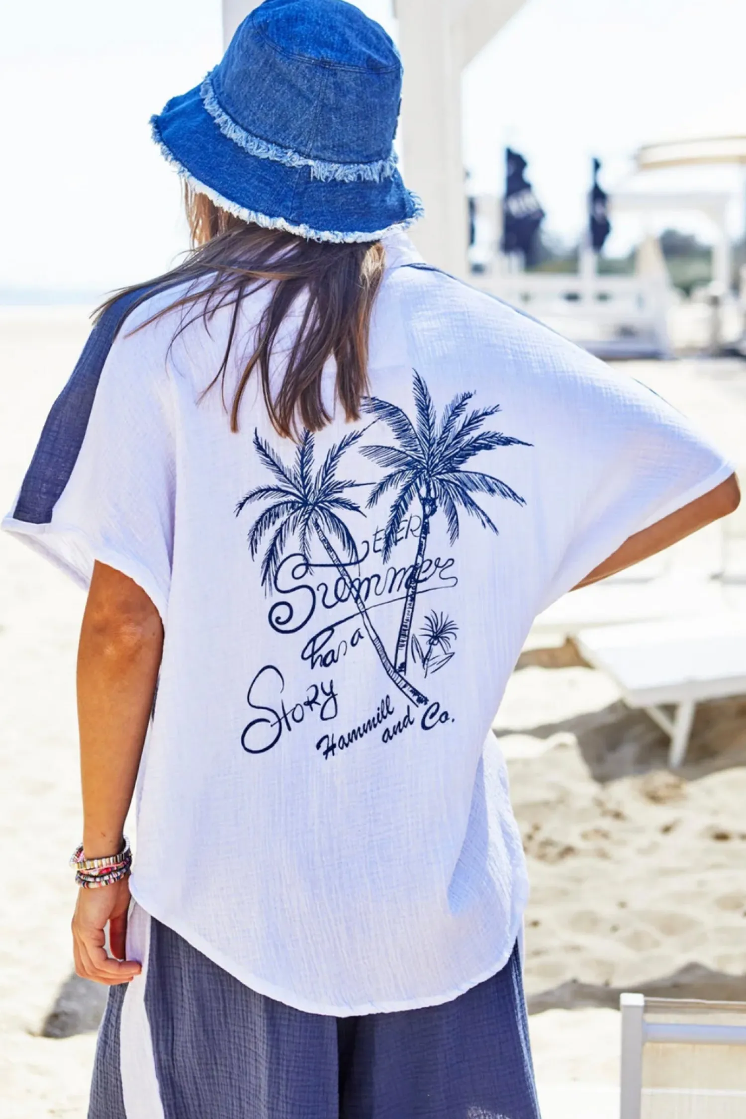 Resort Beach Shirt - White / Navy - HC2 Shirts & Tops