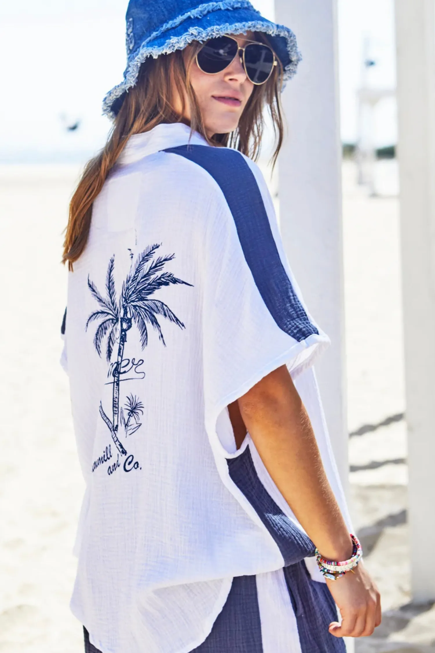Resort Beach Shirt - White / Navy - HC2 Shirts & Tops