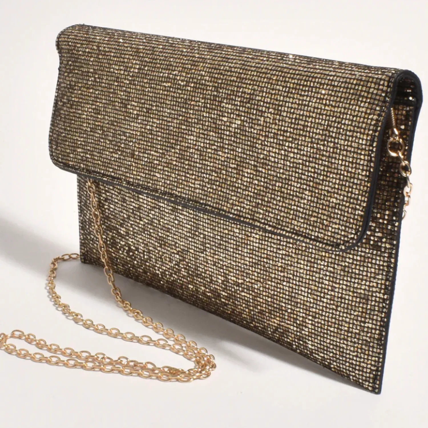 Discount Ruby Rhinestone Fold Over Clutch - Gold - AD11 Handbags