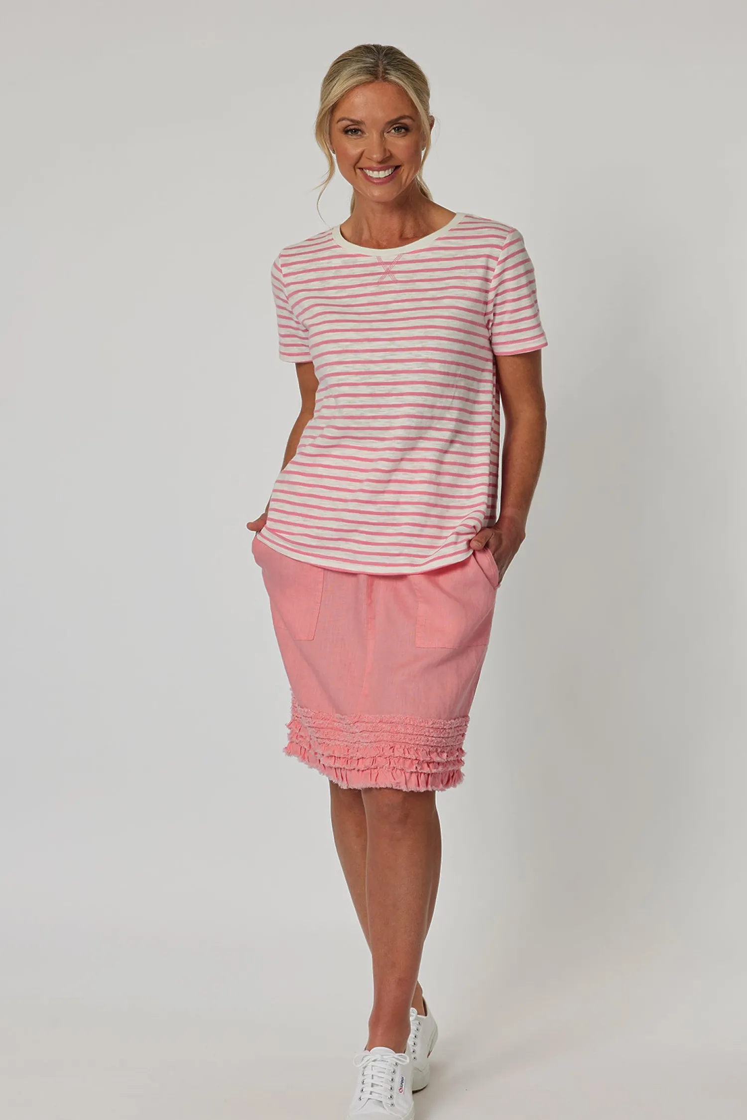 Hot Ruffle Linen Skirt - Coral - GS22 Linen Lovers|Skirts