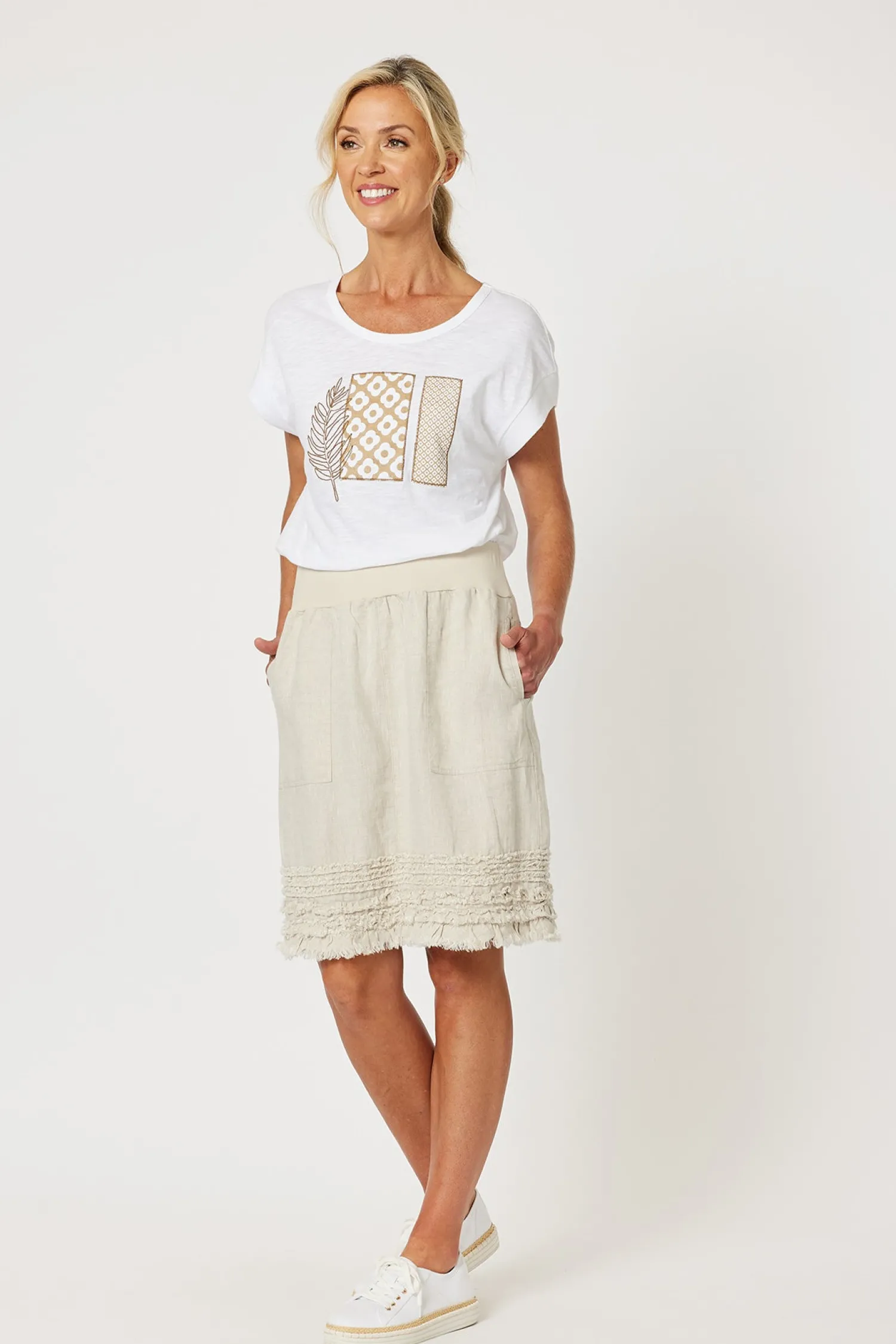 Clearance Ruffle Linen Skirt - Natural - GS22 Linen Lovers|Skirts