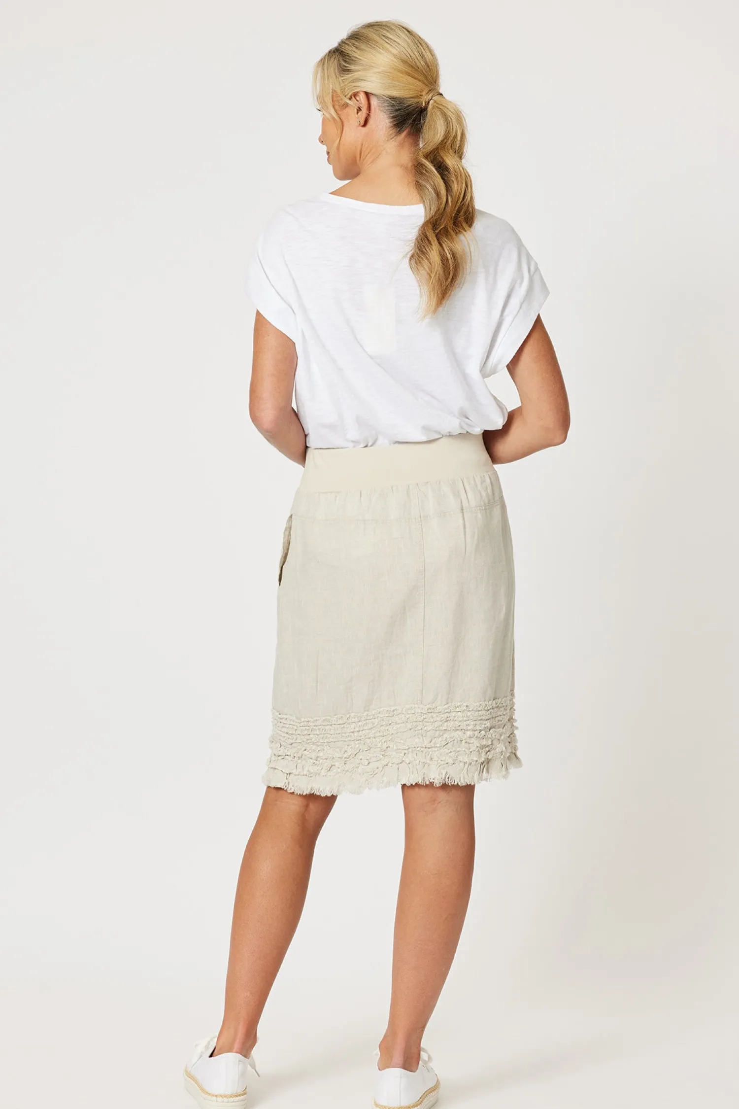 Clearance Ruffle Linen Skirt - Natural - GS22 Linen Lovers|Skirts