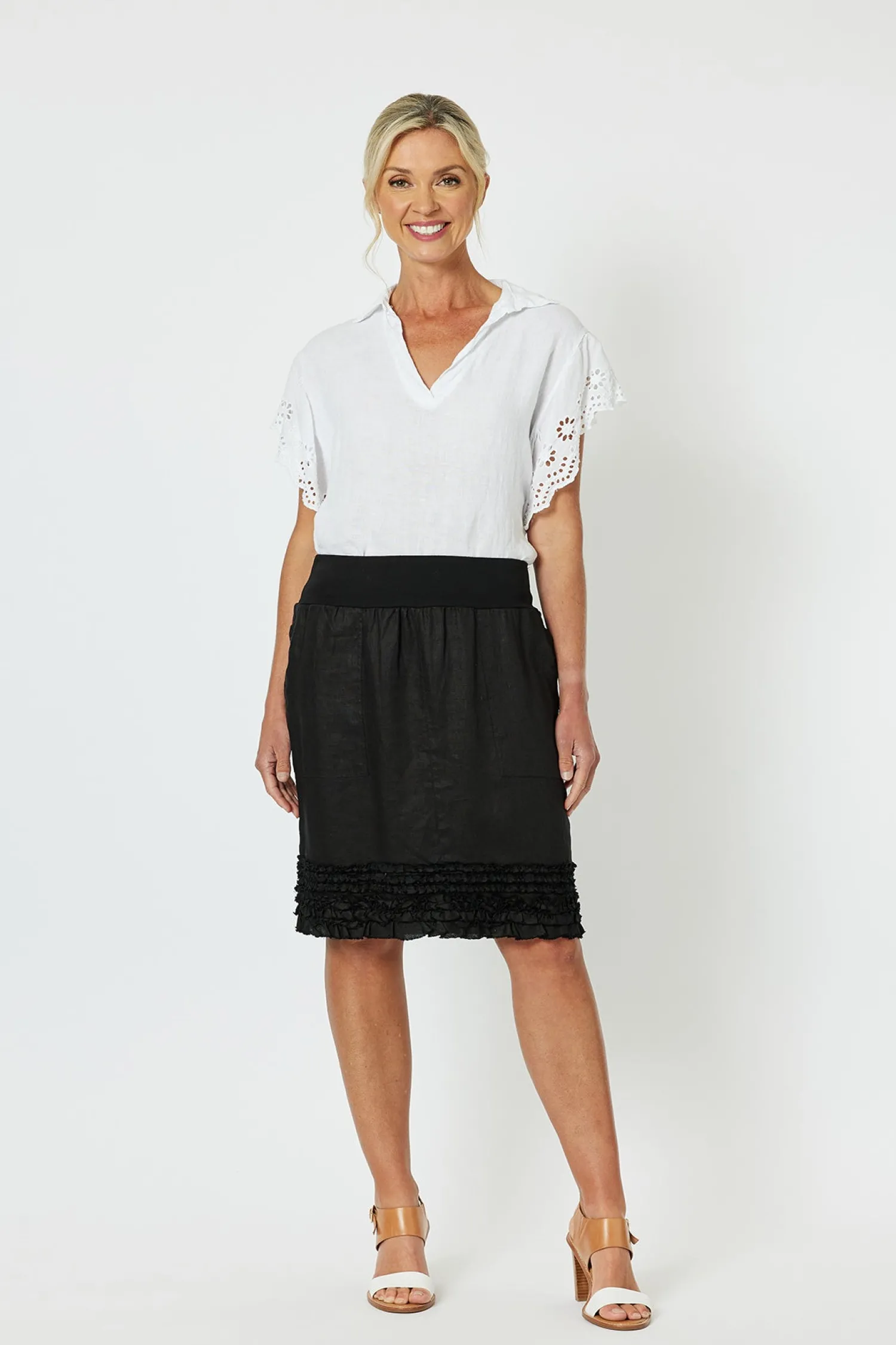 Hot Ruffled Linen Skirt - Black - GS22 Skirts