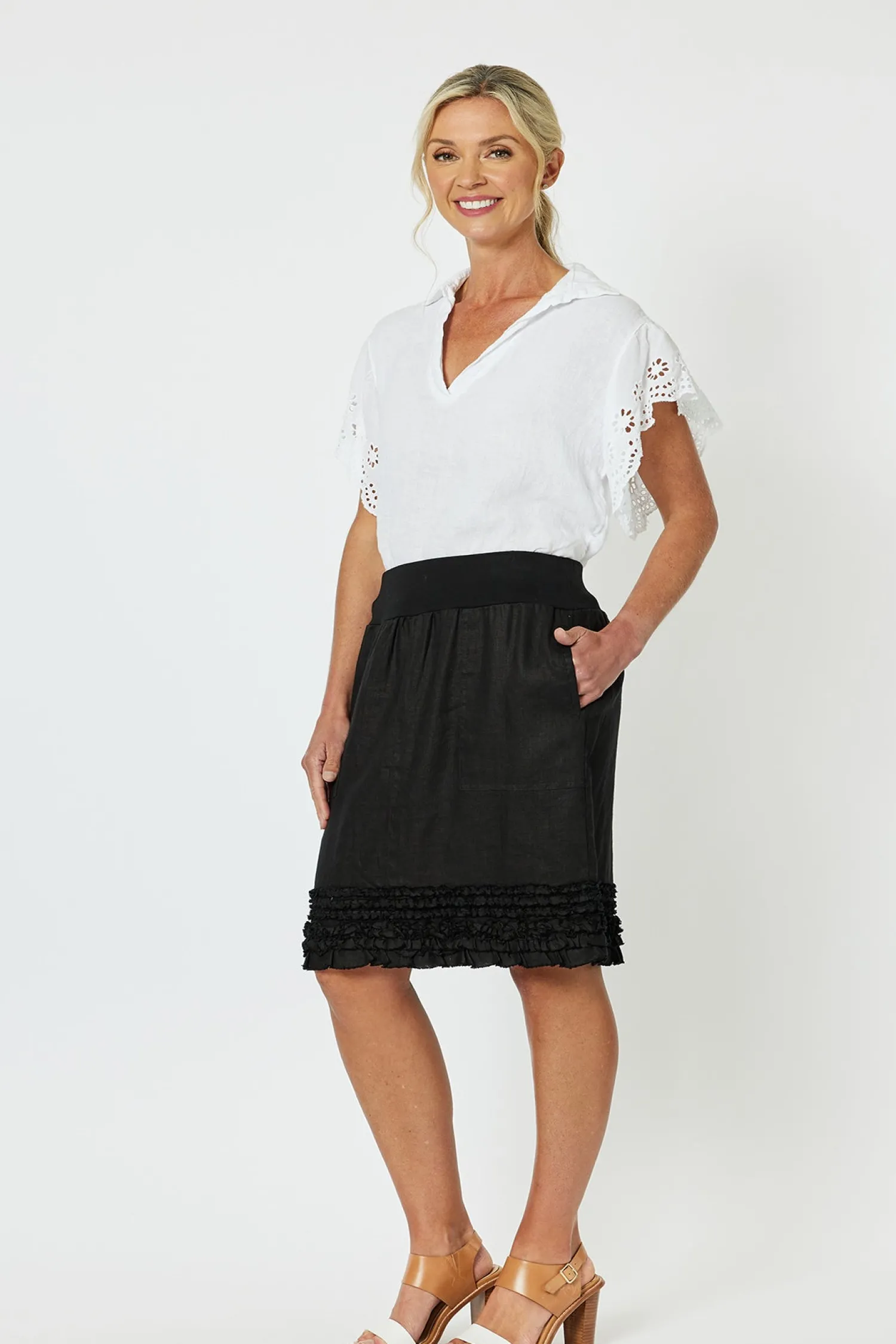 Hot Ruffled Linen Skirt - Black - GS22 Skirts