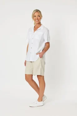Outlet Safari Linen Shirt - White - GS16 Shirts & Tops
