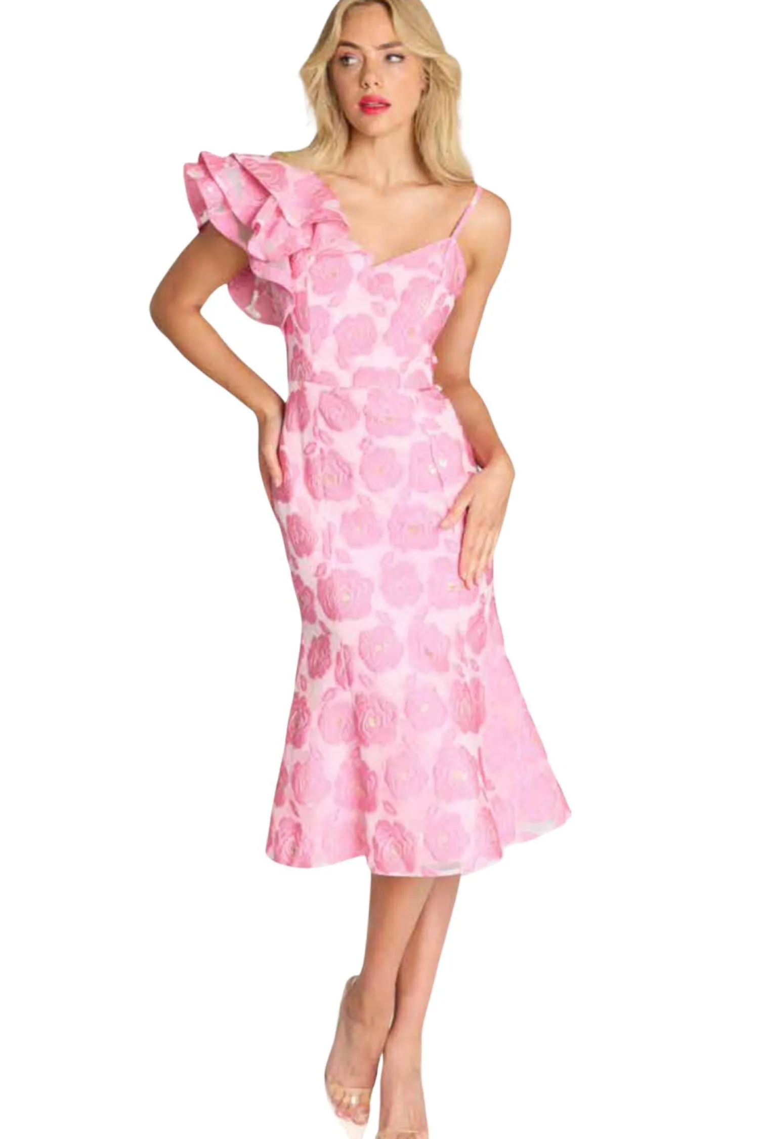 Sale Selena Frill Dress - Pink - ROM2 Weddings & Events