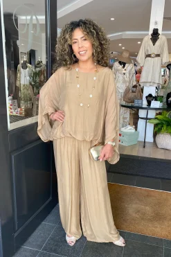 Hot Silk Viscose Top - Tan - CG6 Shirts & Tops