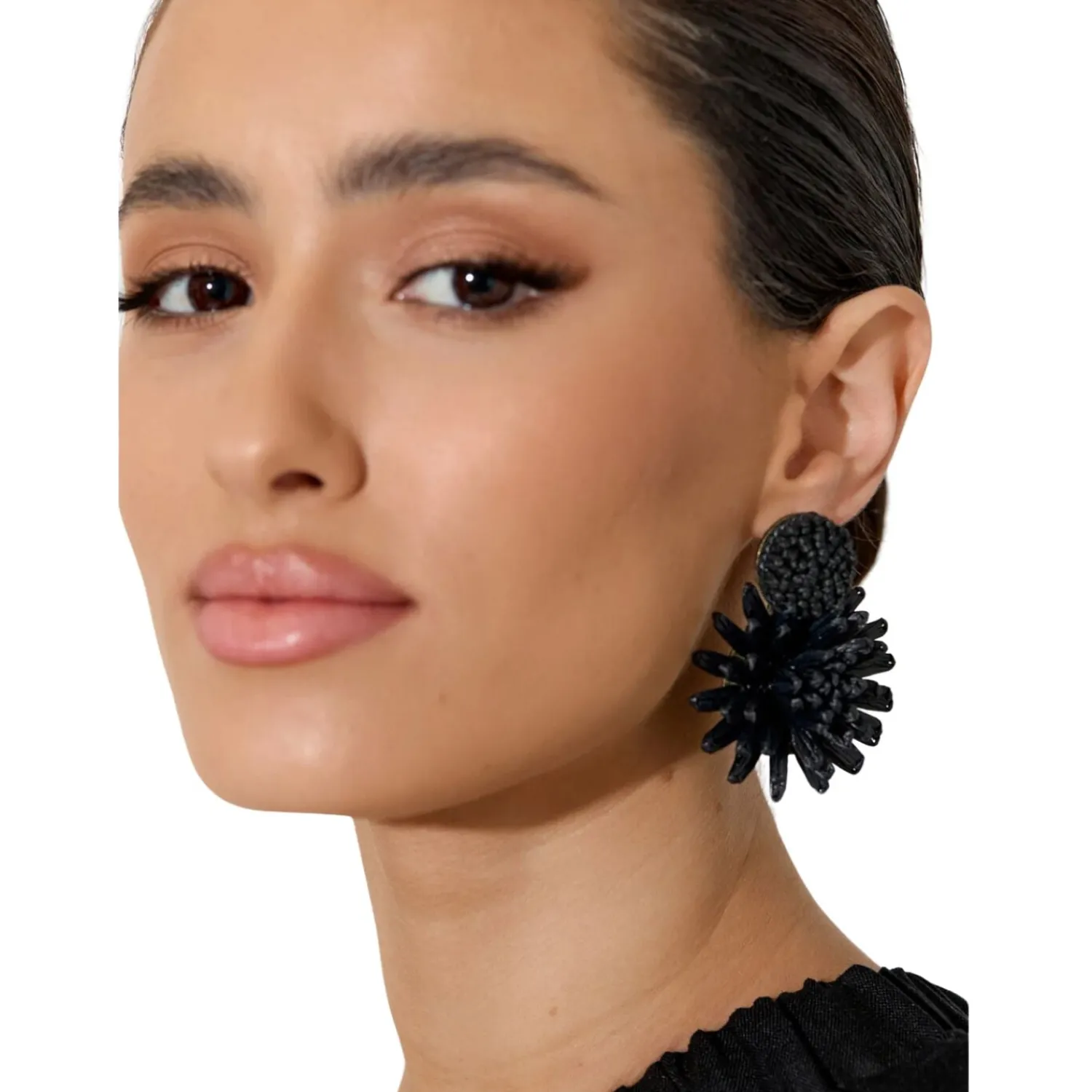 Outlet Statement Flower Earrings - Black - AD23 Jewellery