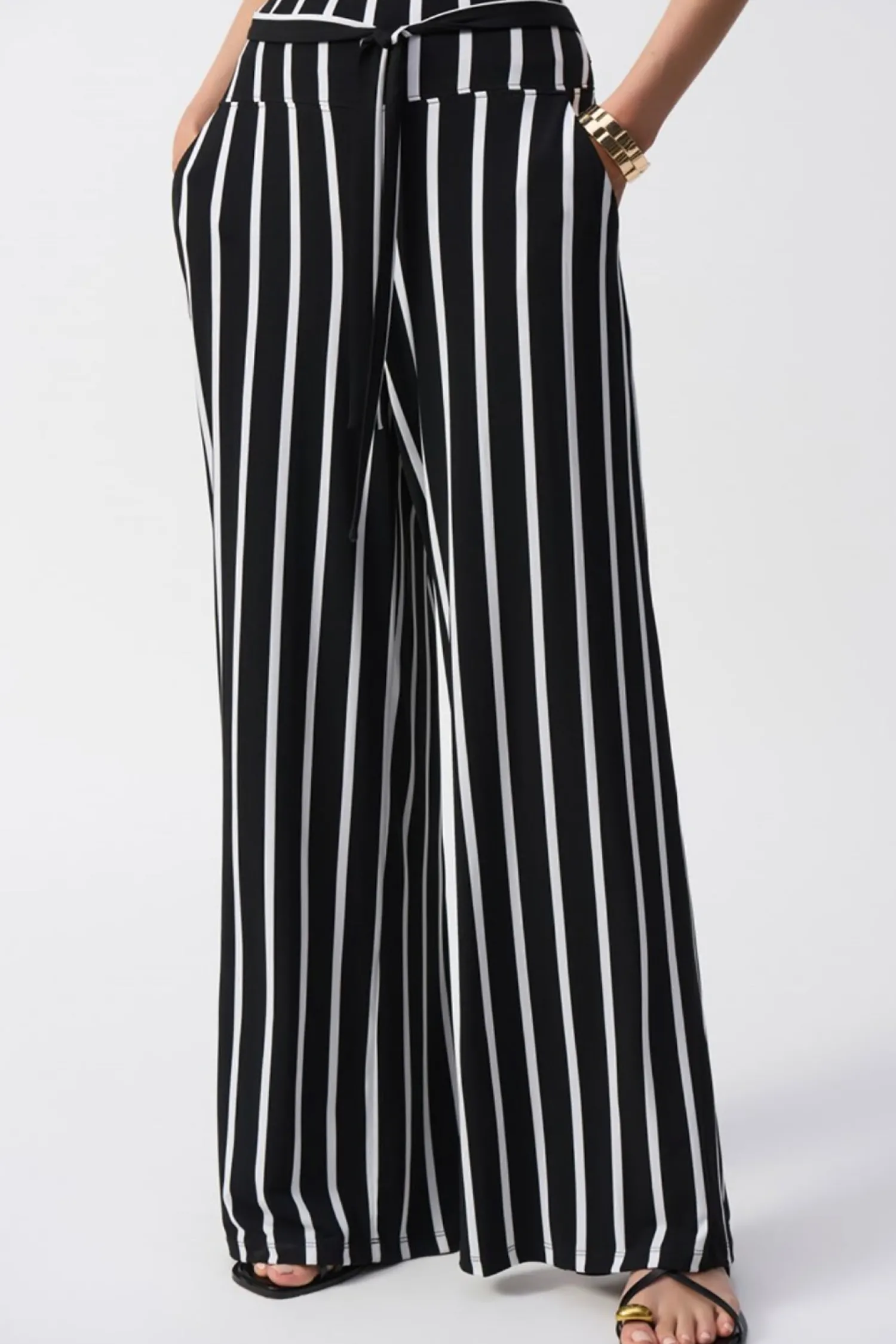 Clearance Striped Silky Wide Leg Pant - Black - JR54 Ladies Pants