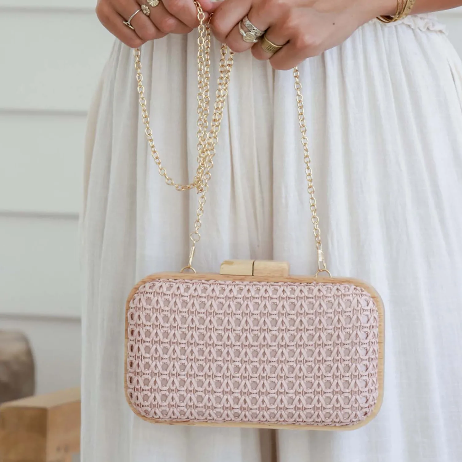 Outlet Timber Frame Clutch Bag | Blush Handbags