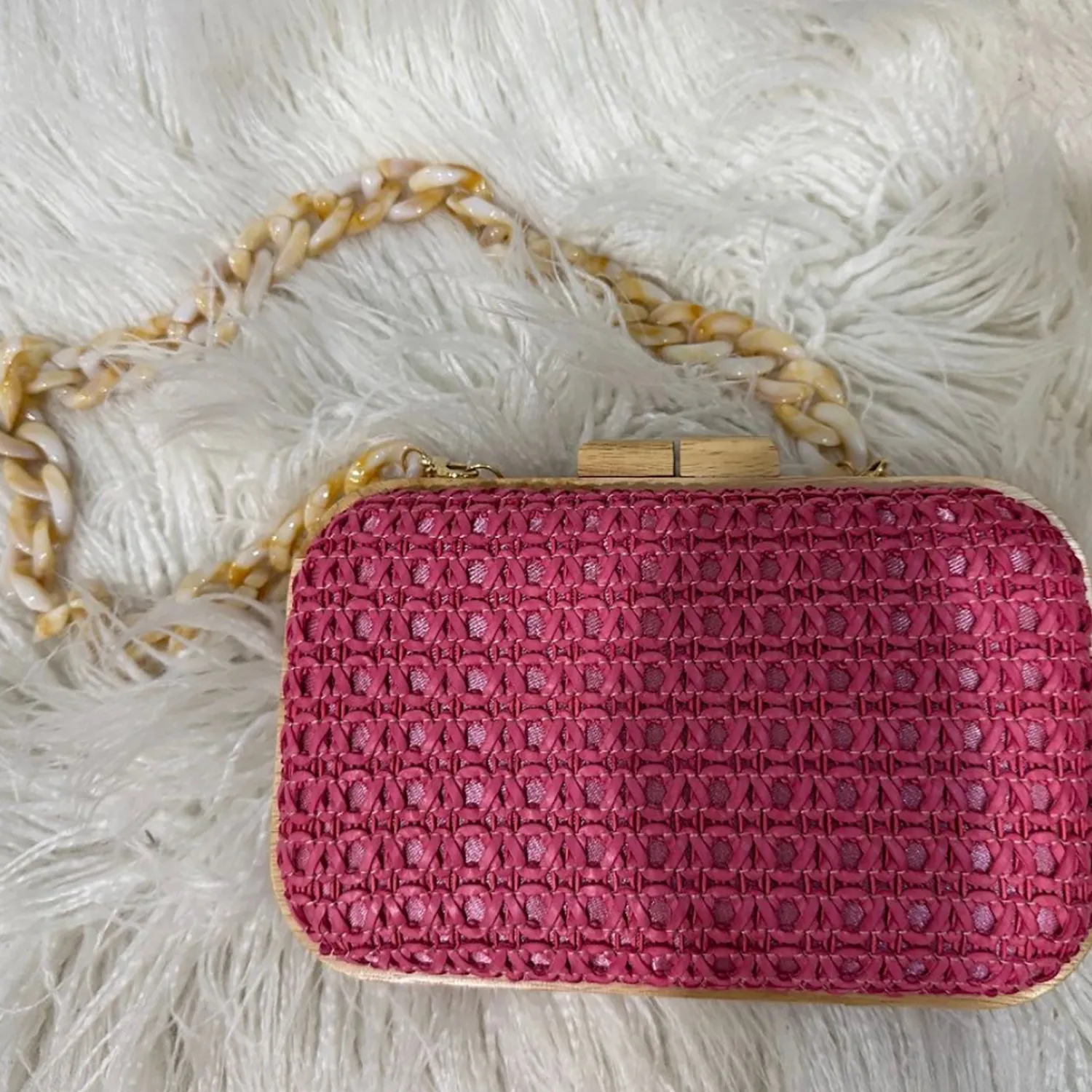 Outlet Timber Frame Clutch Bag | Fuchsia Handbags