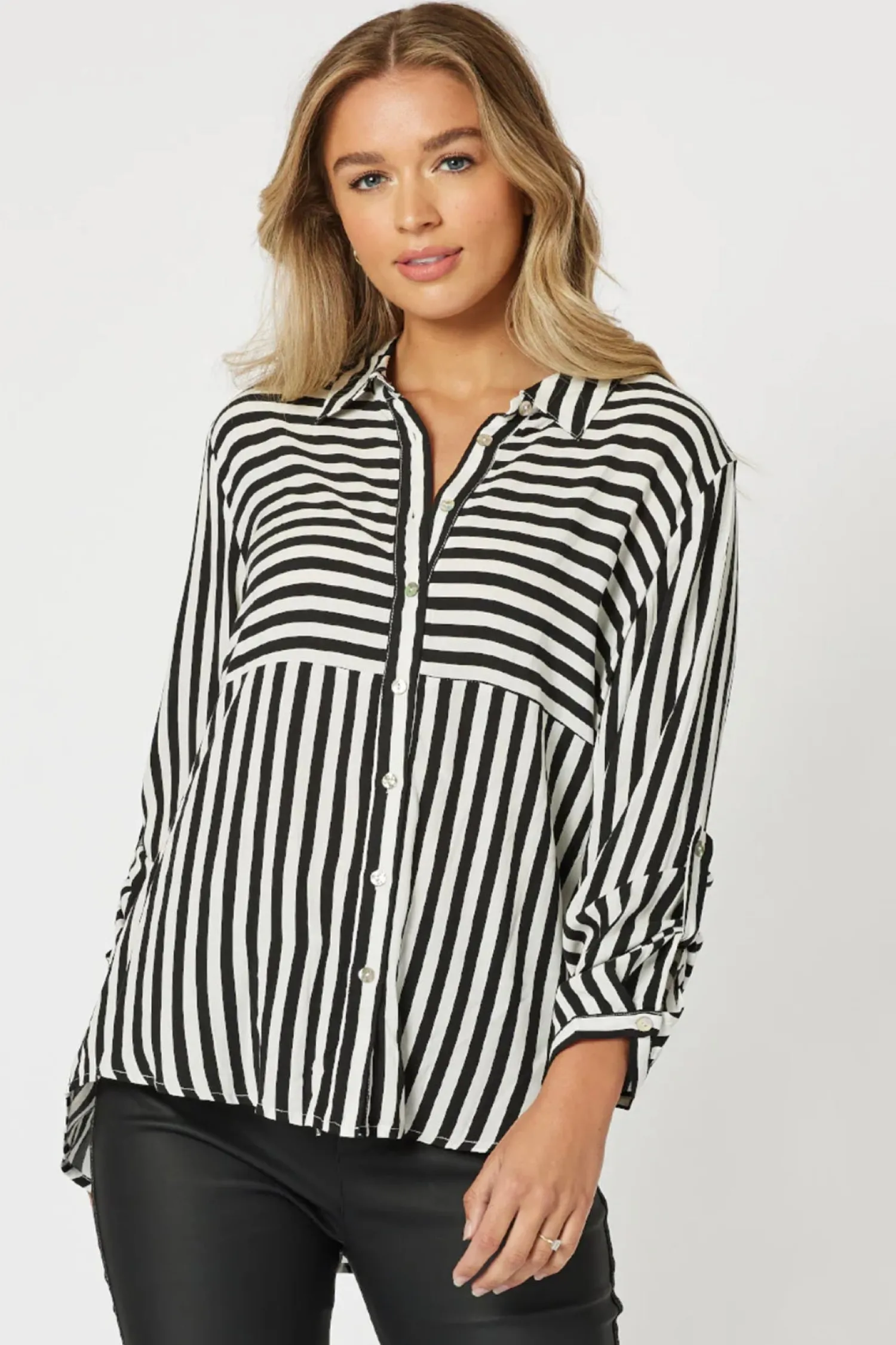 Tina Stripe Shirt - Black & White - TZ35 Shirts & Tops