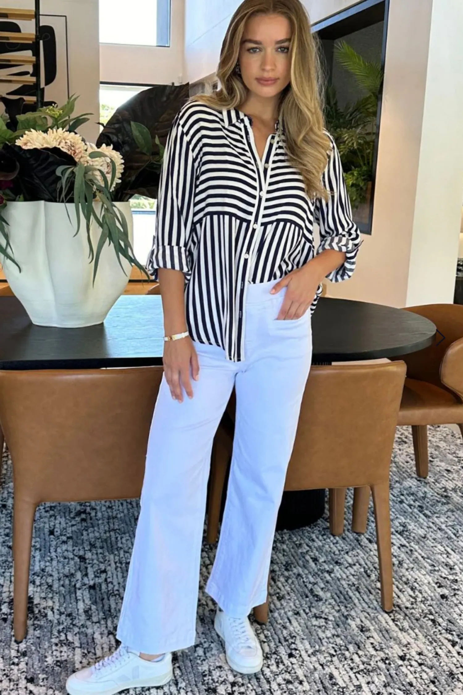Tina Stripe Shirt - Black & White - TZ35 Shirts & Tops