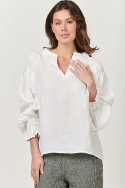 Discount Tina V-Neck Linen Top - White - OJ23 Linen Lovers|Shirts & Tops