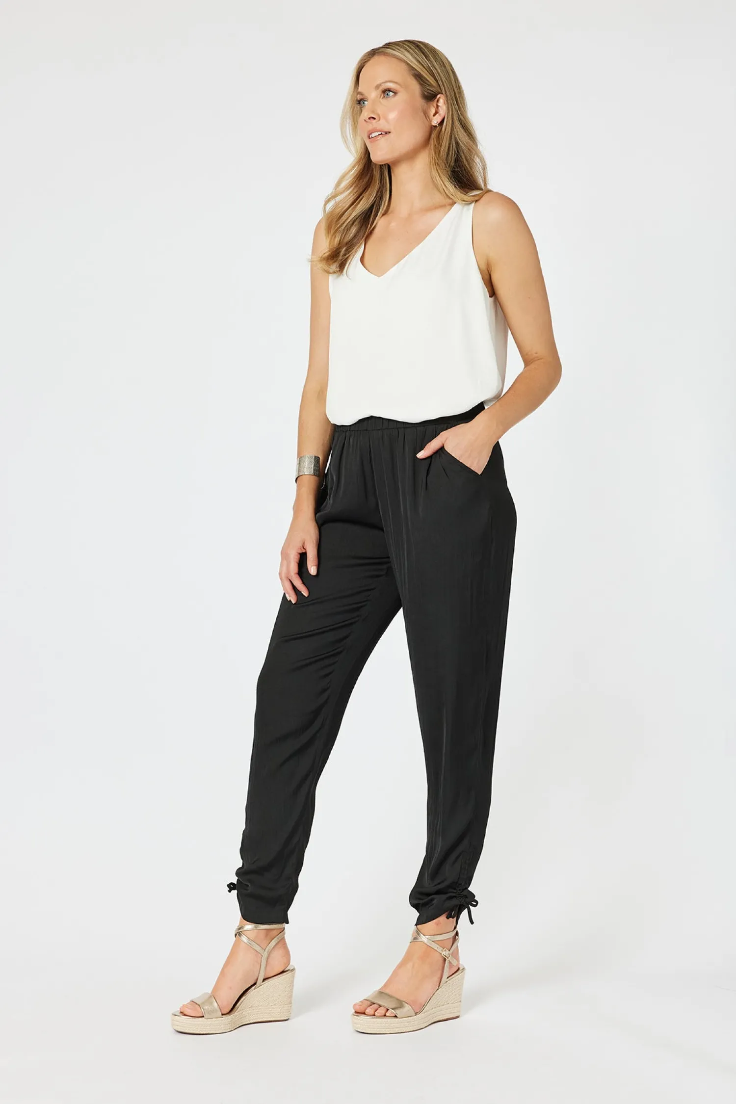 Discount Traveller Luxe Side tie Pant - Black - HV3 Ladies Pants