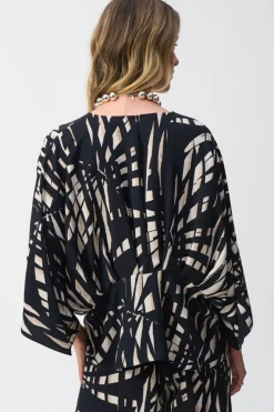 New Tropical Print Peplum Top - Black - JR24 Shirts & Tops