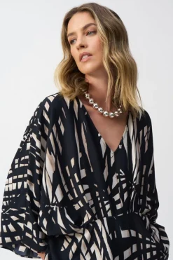 New Tropical Print Peplum Top - Black - JR24 Shirts & Tops