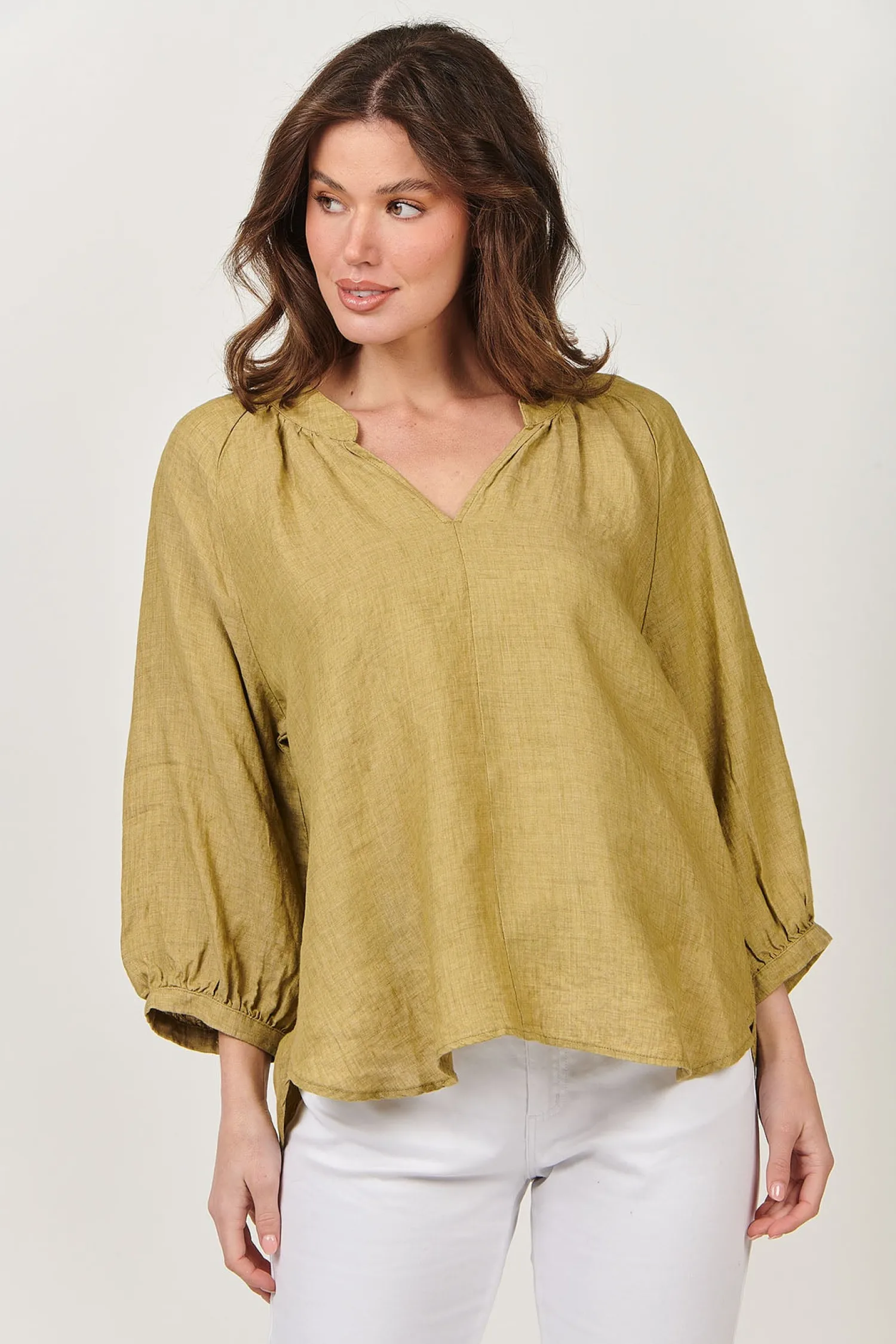 Trudy V-Neck Linen Top - Peridot - OJ24 Linen Lovers|Shirts & Tops