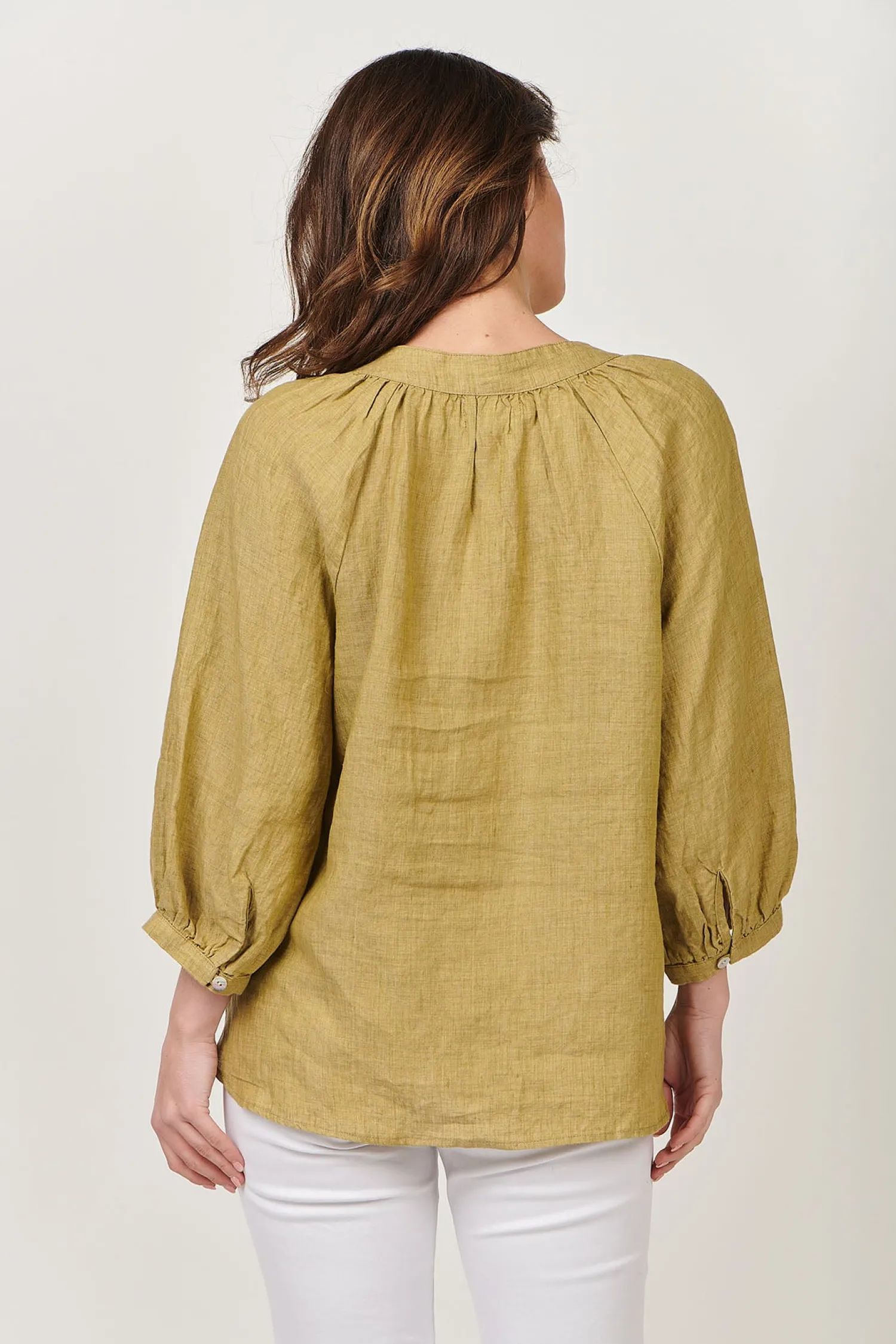 Trudy V-Neck Linen Top - Peridot - OJ24 Linen Lovers|Shirts & Tops