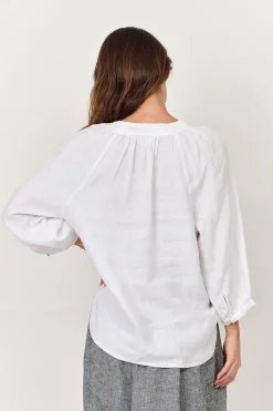 Trudy V-Neck Linen Top - White - OJ24 Linen Lovers|Shirts & Tops
