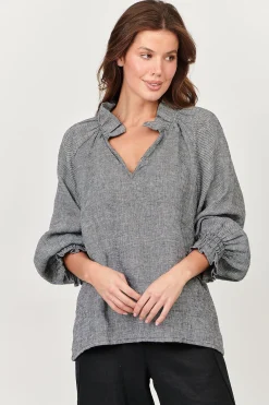 Discount Tulip V-Neck Linen Top - Pepper - OJ27 Linen Lovers|Shirts & Tops