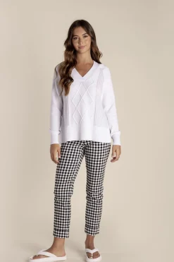 New Tyra V Neck Cable Sweater - White - TT25 Jumpers & Knitwear