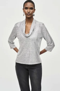 New Uma Foiled Cowl Neck Top - Silver - JR19 Shirts & Tops