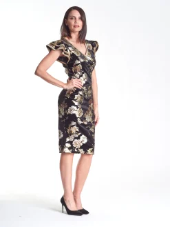 Discount Velvet Frill Sleeve Dress - Flower Print - PR8 Weddings & Events
