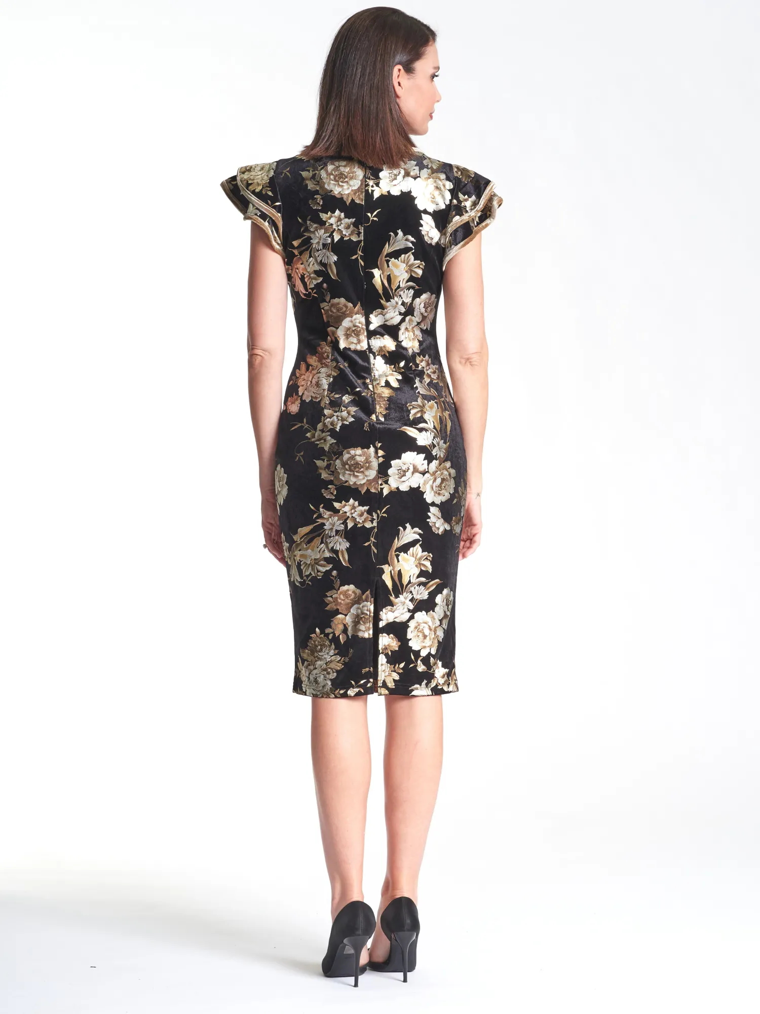 Discount Velvet Frill Sleeve Dress - Flower Print - PR8 Weddings & Events