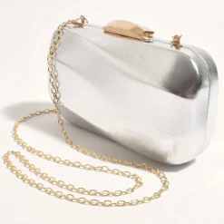 Wavy Structured Metallic Clutch - Silver - AD12 Handbags