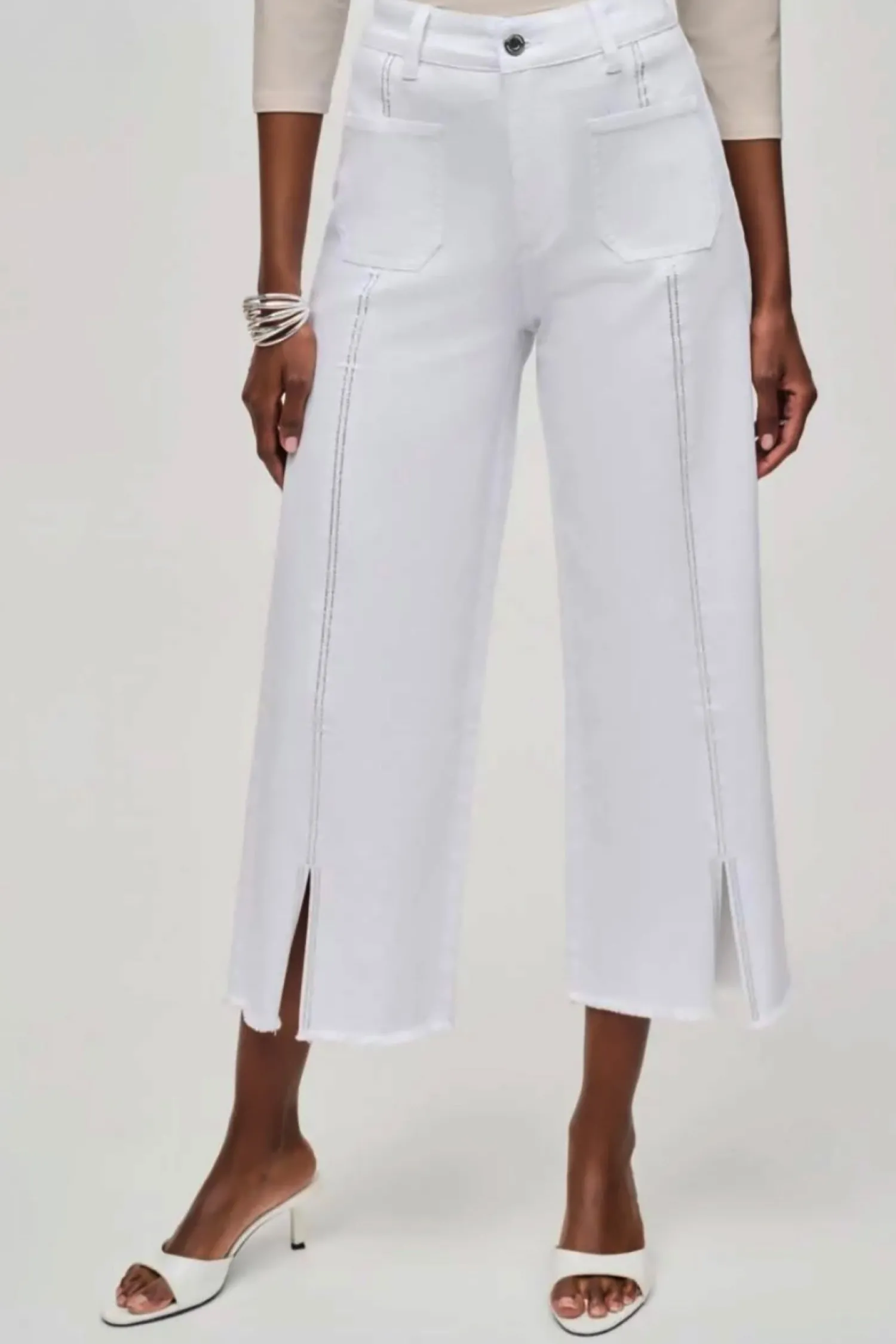 Outlet White Embellished Culotte Jeans - JR7 Women Women's Jeans