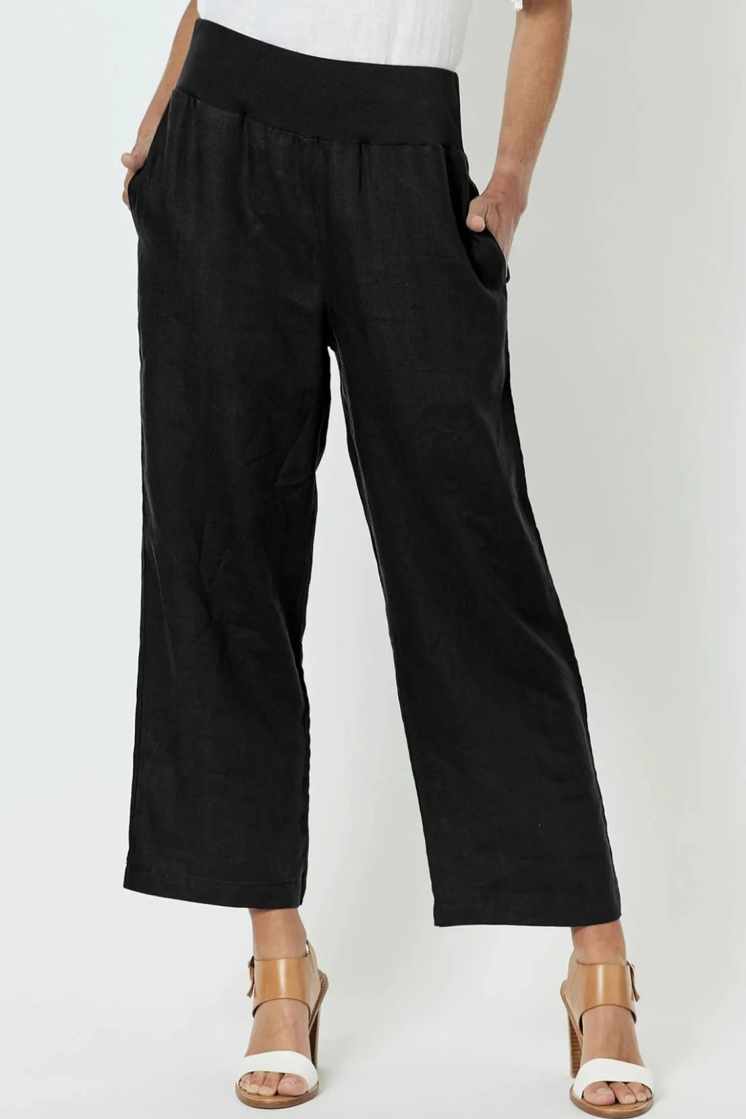 Outlet Wide Leg Linen Pant - Black - GS1 Ladies Pants