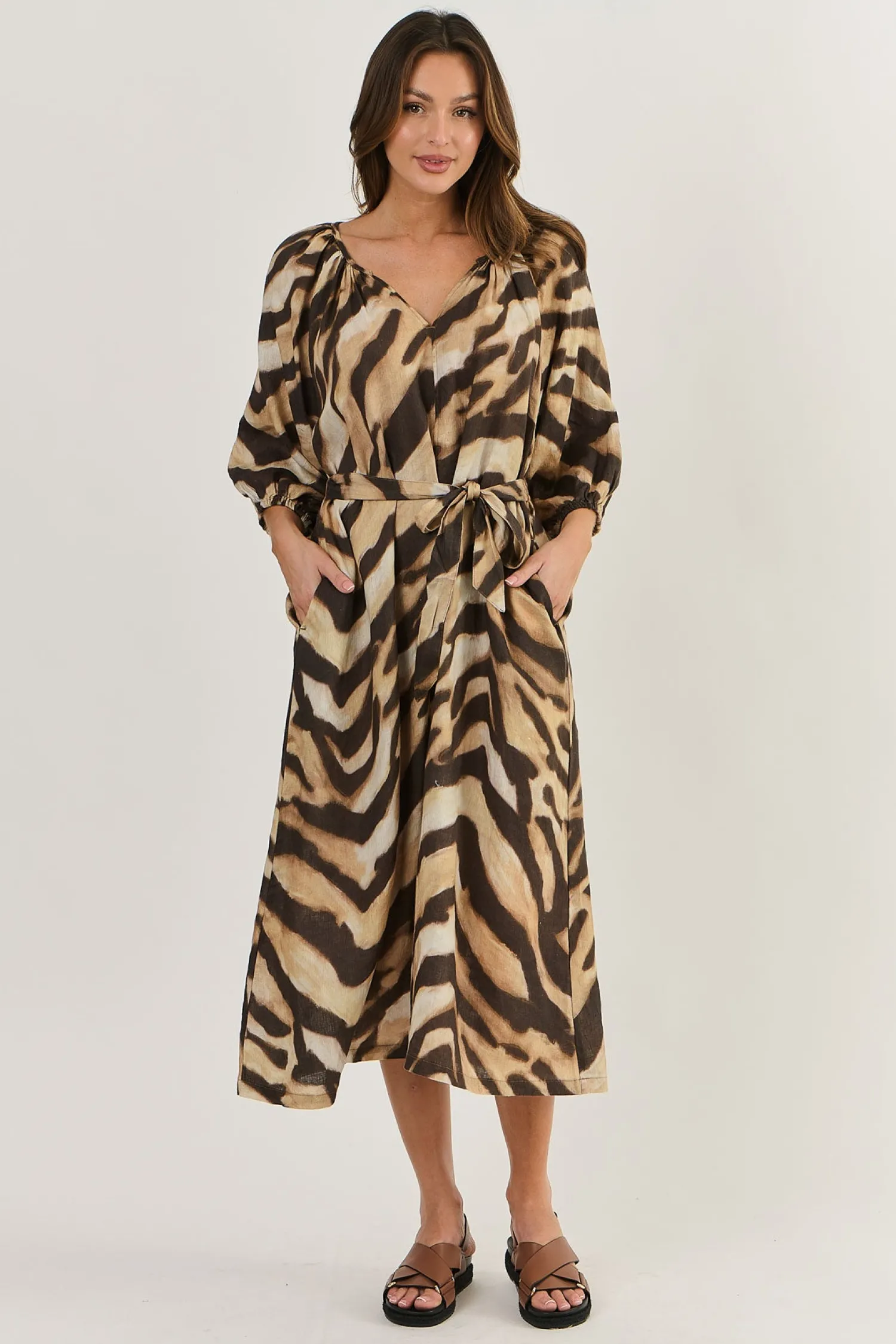Clearance Wildcat Linen Dress - OJ41 Dresses